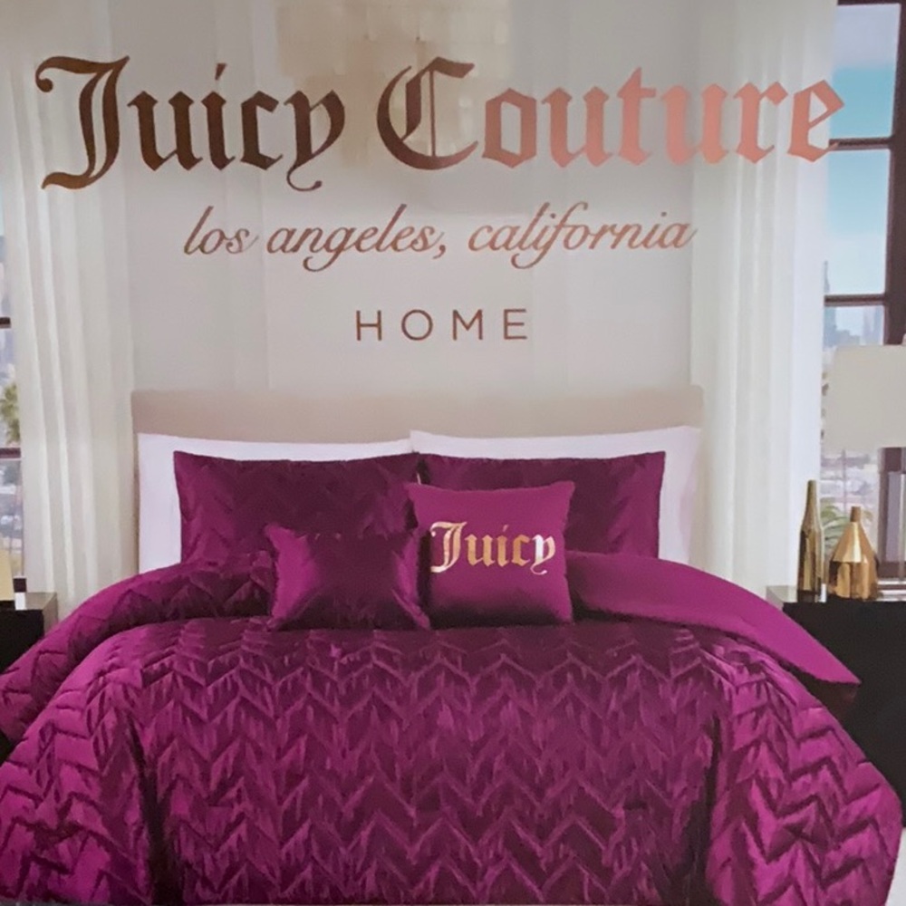💖🌸5 PIECE Juicy Couture The Rose Collection Full/Queen Satin Comforter Set